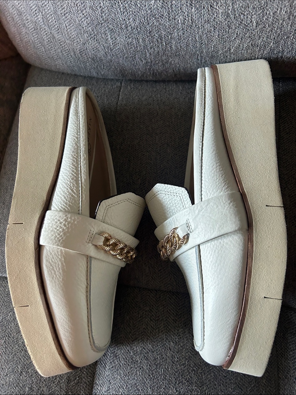 Naked Feet Cream Leather Chain-Trim Mules - Picture 2 of 9